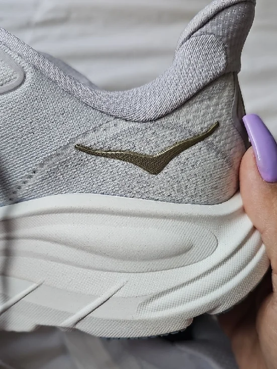 Hoka Light Gray and Gold Men's Athletic Running Shoes - Picture 2 of 7